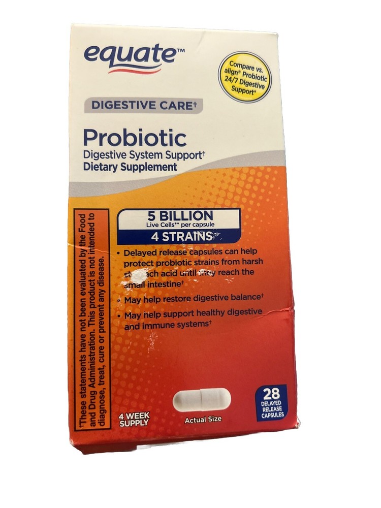 Equate Digestive Probiotic Supplement Delayed-Release Capsules -28 Count EX 9/25