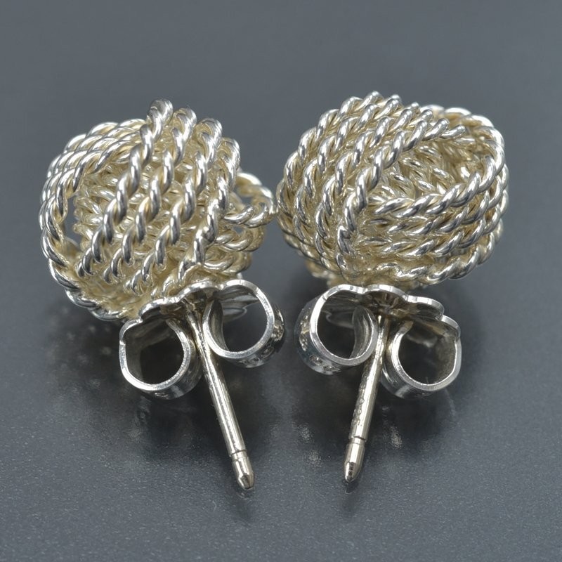 Tiffany Co Somerset Twist Knot Earrings 925 Silver Ball Jewelry in Box