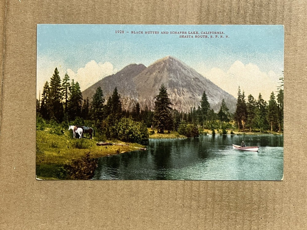 Postcard Southern Pacific Railroad Shasta Route Black Butte Lake CA California