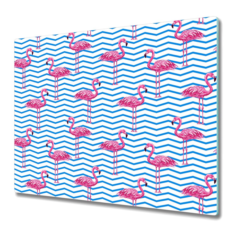 Glass Surface Protector Flamingos Chevrons Pink Flamings Blue Zigzag 60x52