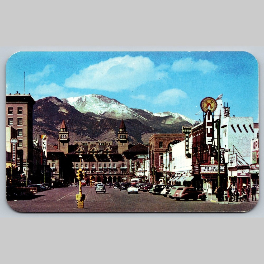 Postcard Pikes Peak Avenue Colorado Springs Antlers Hotel