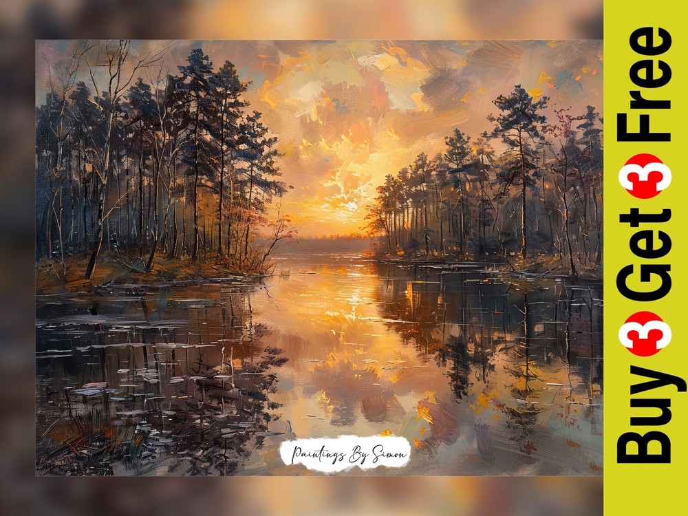 Stunning Sunset Forest Oil Painting Print 5x7 on Matte Paper