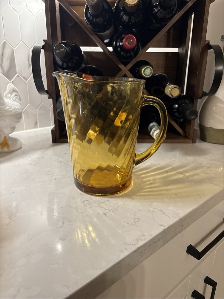 Vintage Hazel Atlas Or Anchor Hocking Swirl Pattern Amber Pitcher, Vase