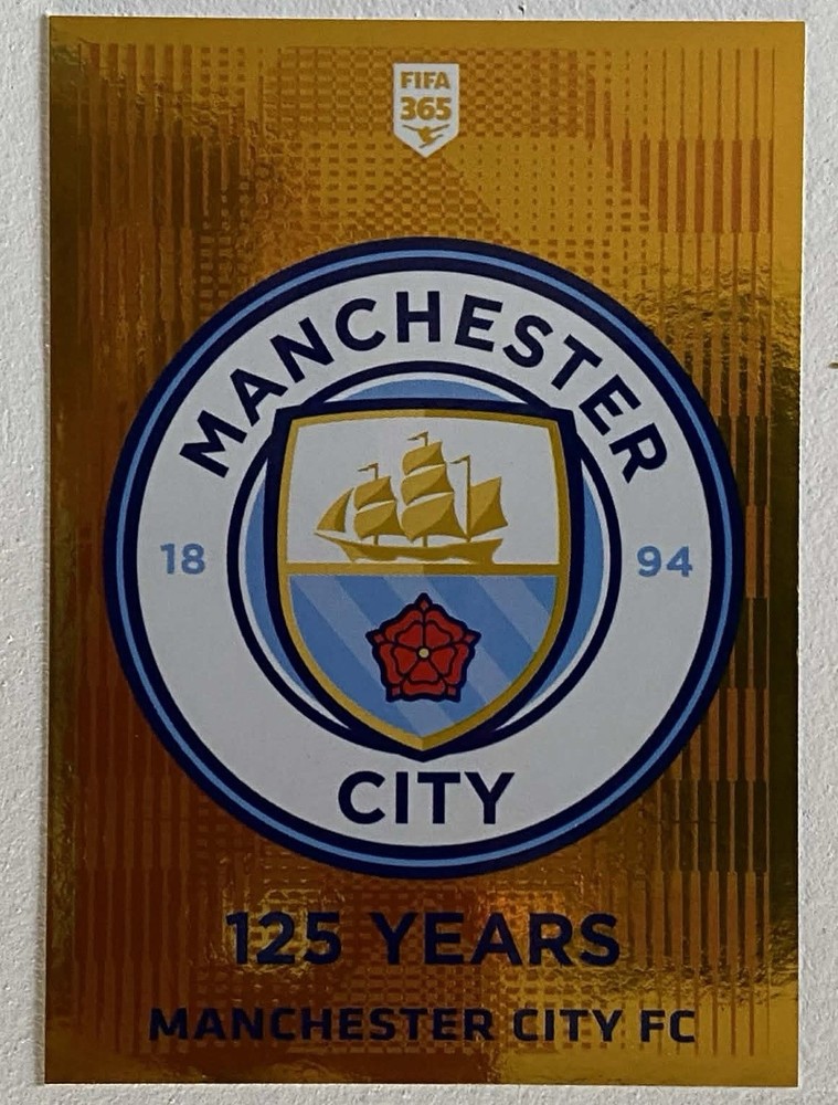 2019 Panini FIFA 365 #51 Manchester City badge logo gold foil sticker Gray Back