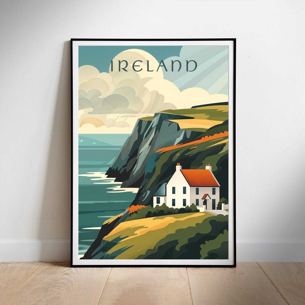 Ireland Travel Poster Retro Print Minimalist Wall Art Instant