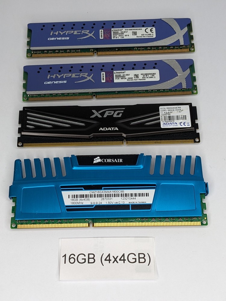 Mixed Gaming Brands 16GB (4x4GB) 1Rx8 PC3-12800 DDR3 Desktop Memory