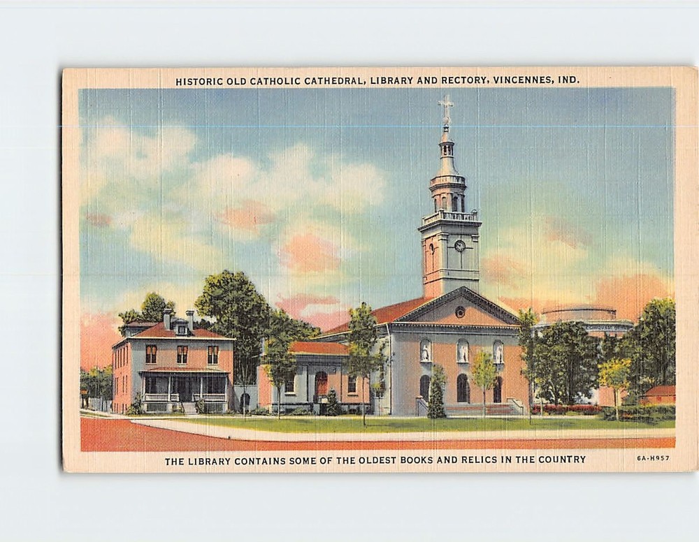 Postcard Historic Old Catholic Cathedral Library and Rectory Vincennes Indiana