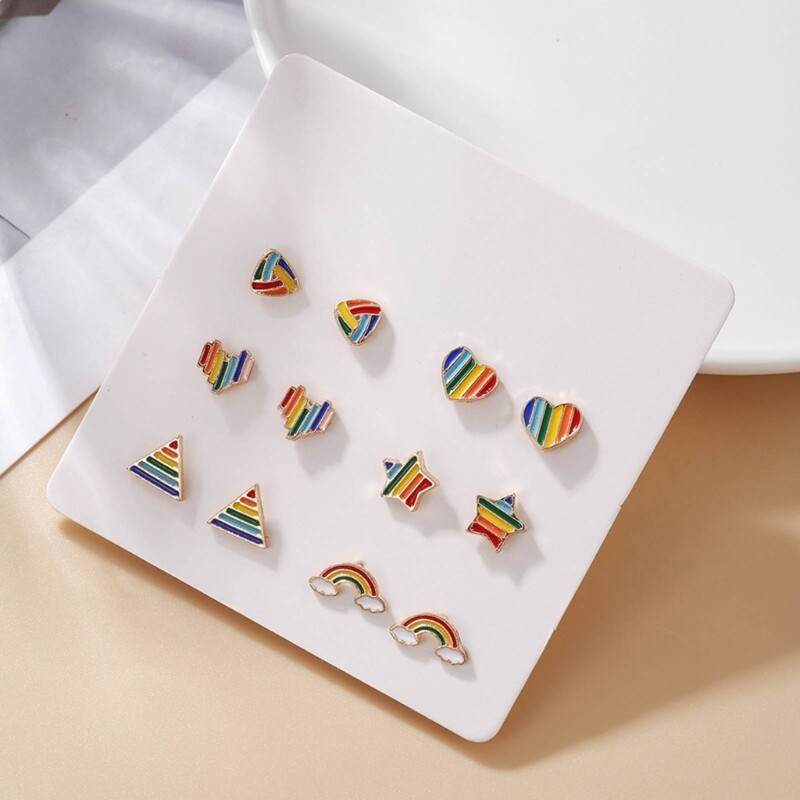 6 Pairs Alloy Ear Studs Elegant Jewelry Gift for Women and Girls