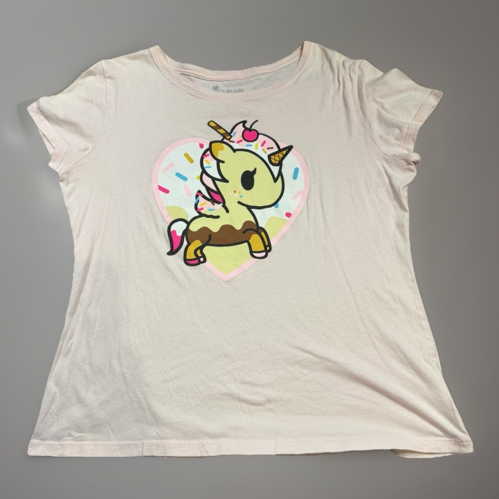 Vintage Y2K Tokidoki Sundae Unicorn ciao Bella women shirt Size XL Light Pink