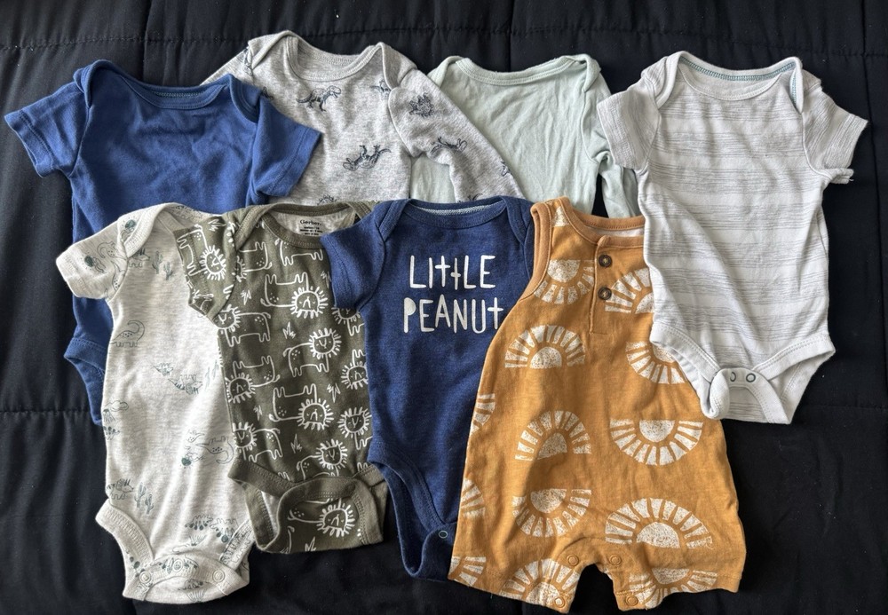 Baby Boy NB Clothes Lot 8pc Onesies & Romper Bundle |Dino,Lion Set| Tiny Warrior
