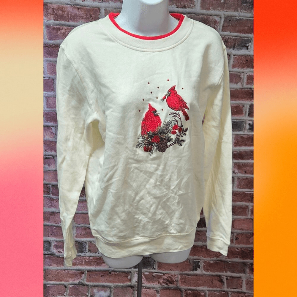 Vintage 90s Bua Bua Cardinal Embroidered Sweatshirt  Women’s Size Small