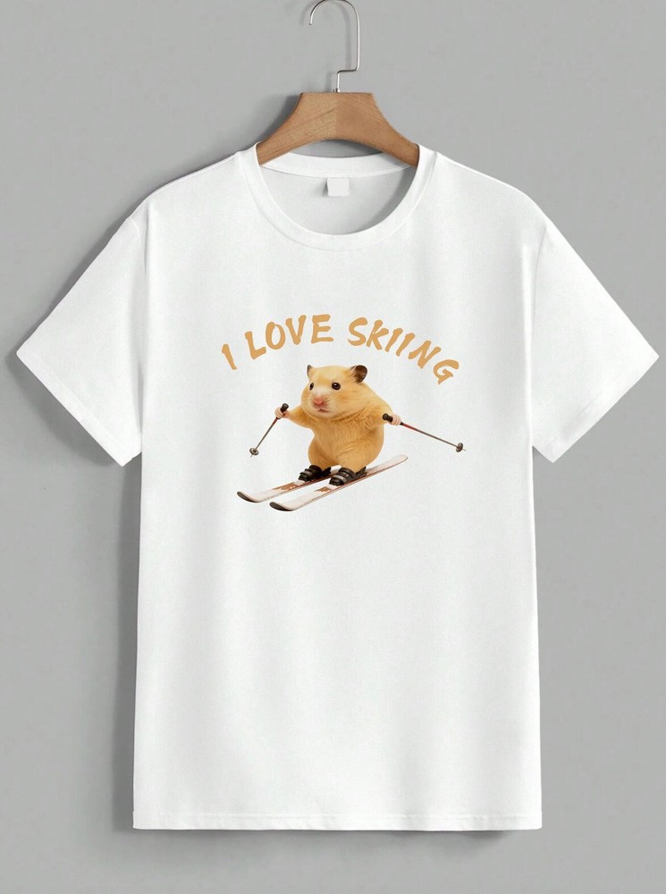 I Love Skiing T-Shirt Ski Lover Funny Hamster Graphic Winter Sports Tee Unisex