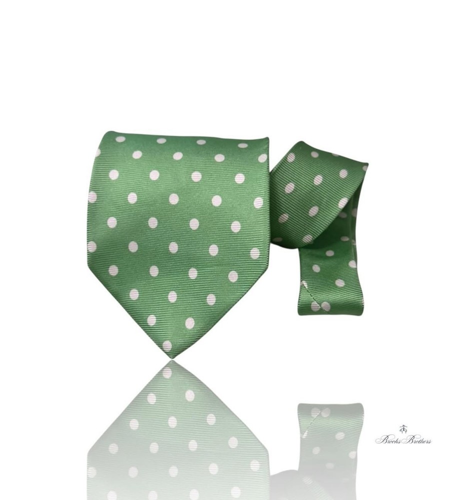 Brooks Brothers Men's Silk Tie – Light Green with White Polka Dot Pattern