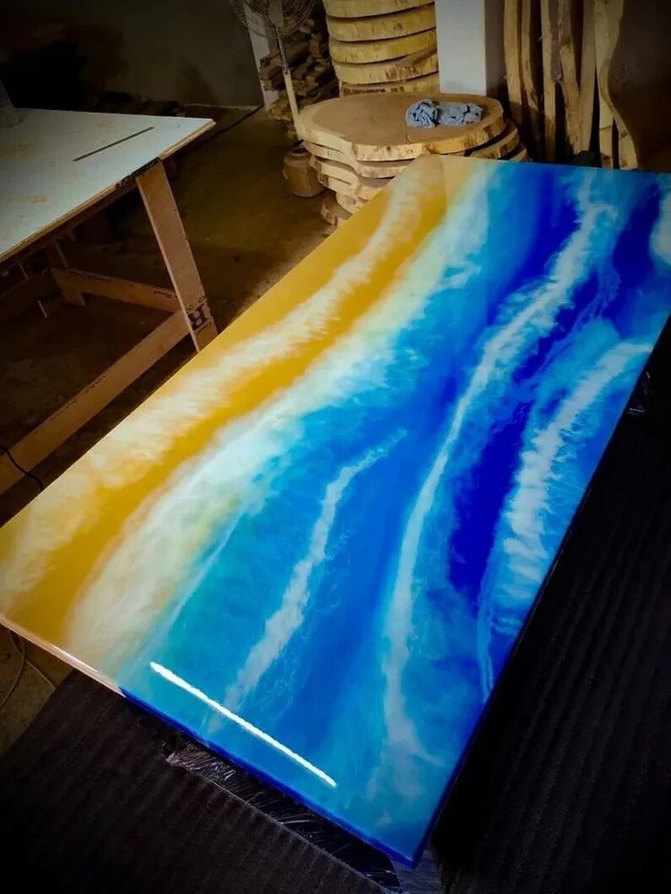 Handmade Ocean Wave Epoxy Table Top for Dining Coffee or Office Custom Design