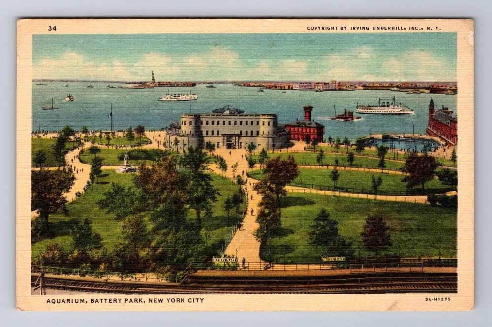 New York City NY-New York, Aerial Aquarium, Battery Park, Vintage Postcard