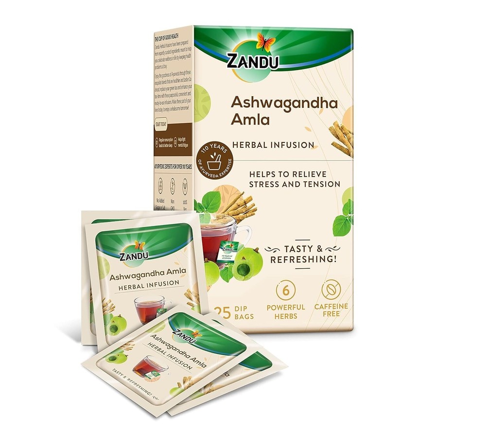 Infusión ayurvédica Zandu Ashwagandha Amla, un té de hierbas (25 bolsitas de té) - ENVÍO GRATUITO