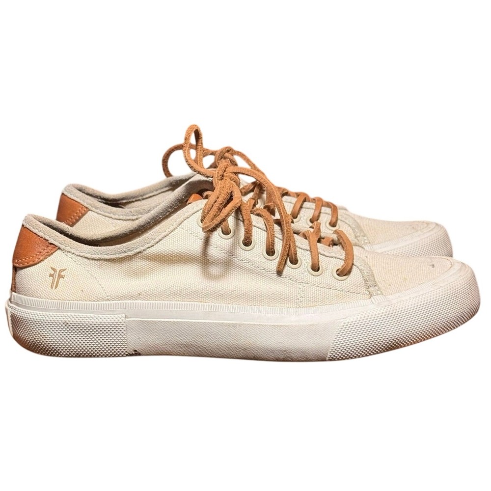 Frye Ludlow Low Top Off White Canvas Rawhide Leather Lace Up Sneakers Men's 8