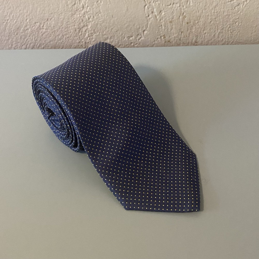 Roundtree & York 100% Silk Handmade Extra Long Tie Solid Blue With White Dots