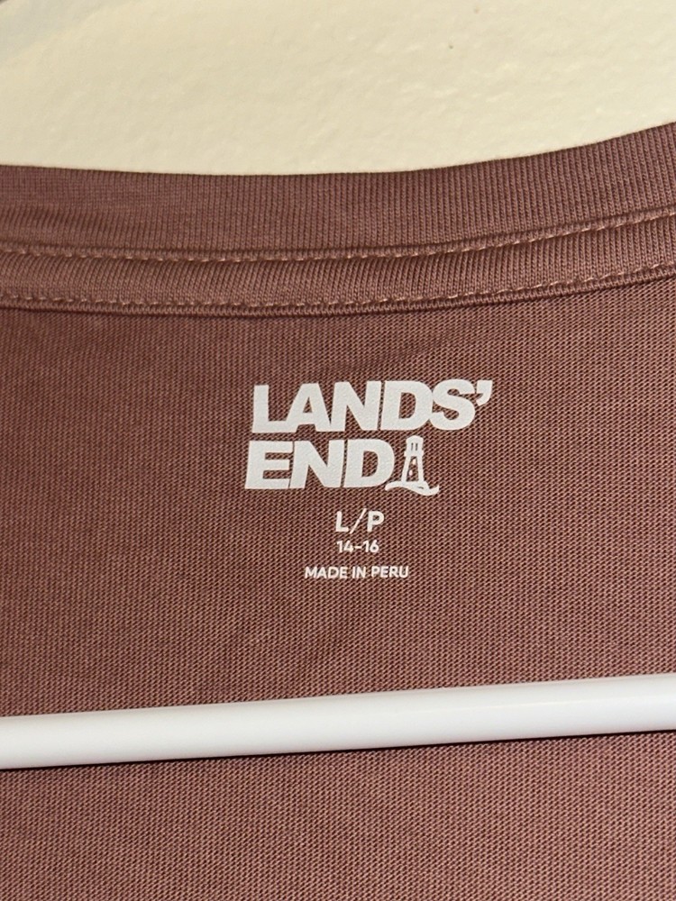Lands' End womens Crew Neck Short Sleeve Solid Brown Cotton Knit T-Shirt L