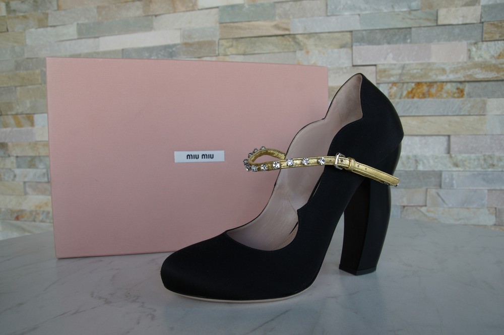 Miu Miu EU 40 Pumps Half Shoes Satin Rhinestones Black New Formerly RRP 690 €