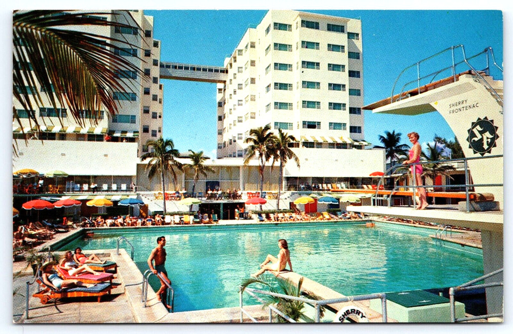 Vintage Photo Postcard Picture Miami Florida USA Sherry Frontenac Hotel Pool