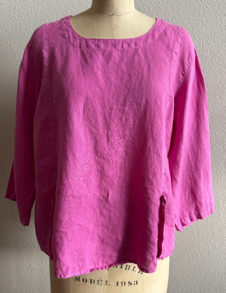 Click by Color Me Cotton Women's Pink linen Top Shirt Size Medium EUC