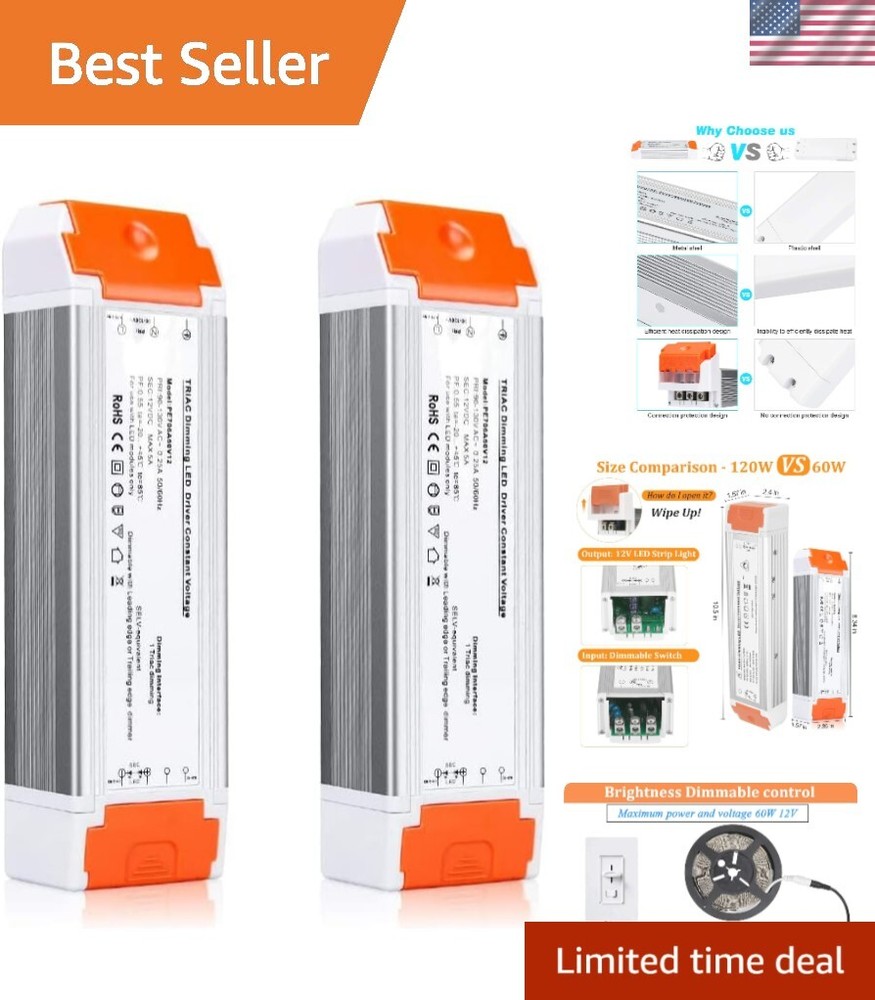 Led Driver 12v DC 60w 2 Pack Quiet Operation Universal Regulated dimmable Pow...