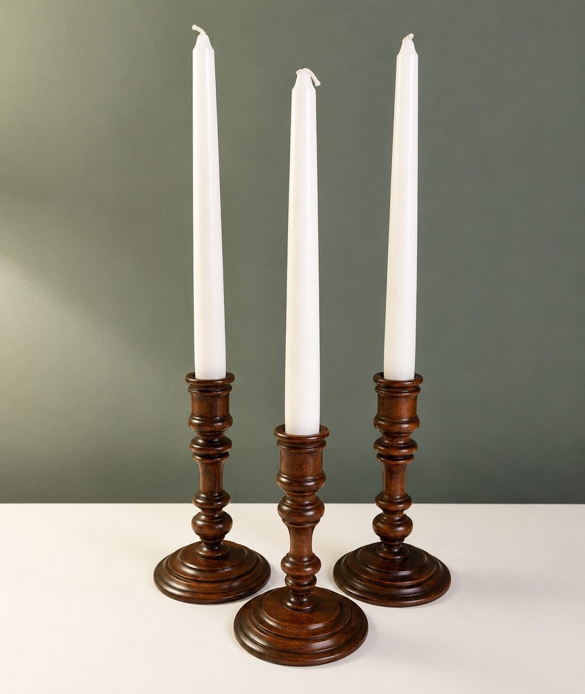 Set 3 Vintage Turned Wood Candlestick Holders Rustic Colonial Farmhouse Decor