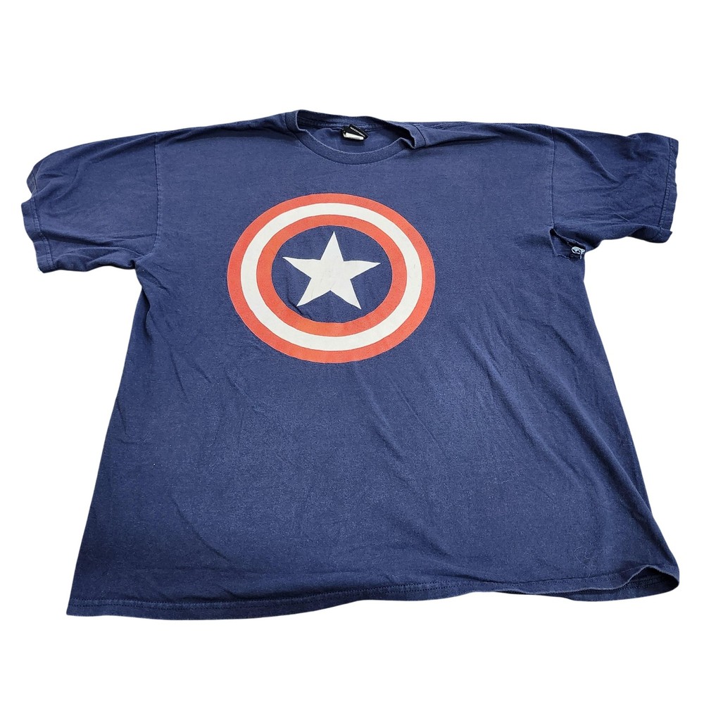 Marvel Shirt Mens XL Blue Captain America Shield Logo Graphic Tee Superhero Top