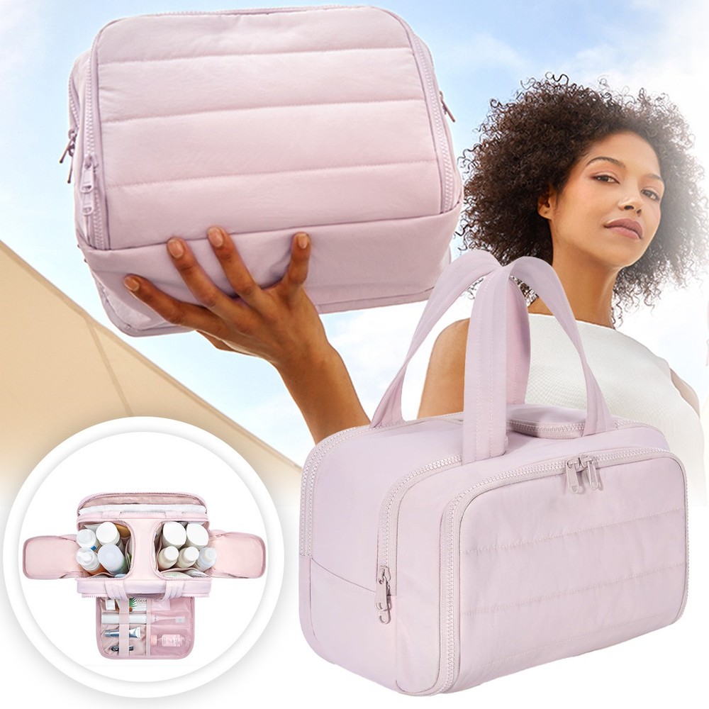 Women's PU Travel Toiletry Bag with Zipper Portable Organizer Dopp Kit