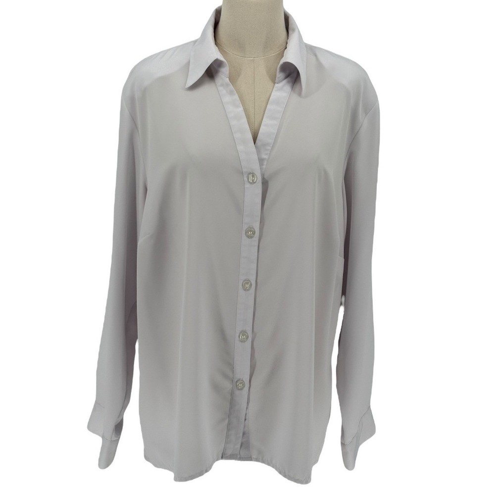 Notations Woman 1X White Polyester Button Front Long Sleeve Collared Shirt Top