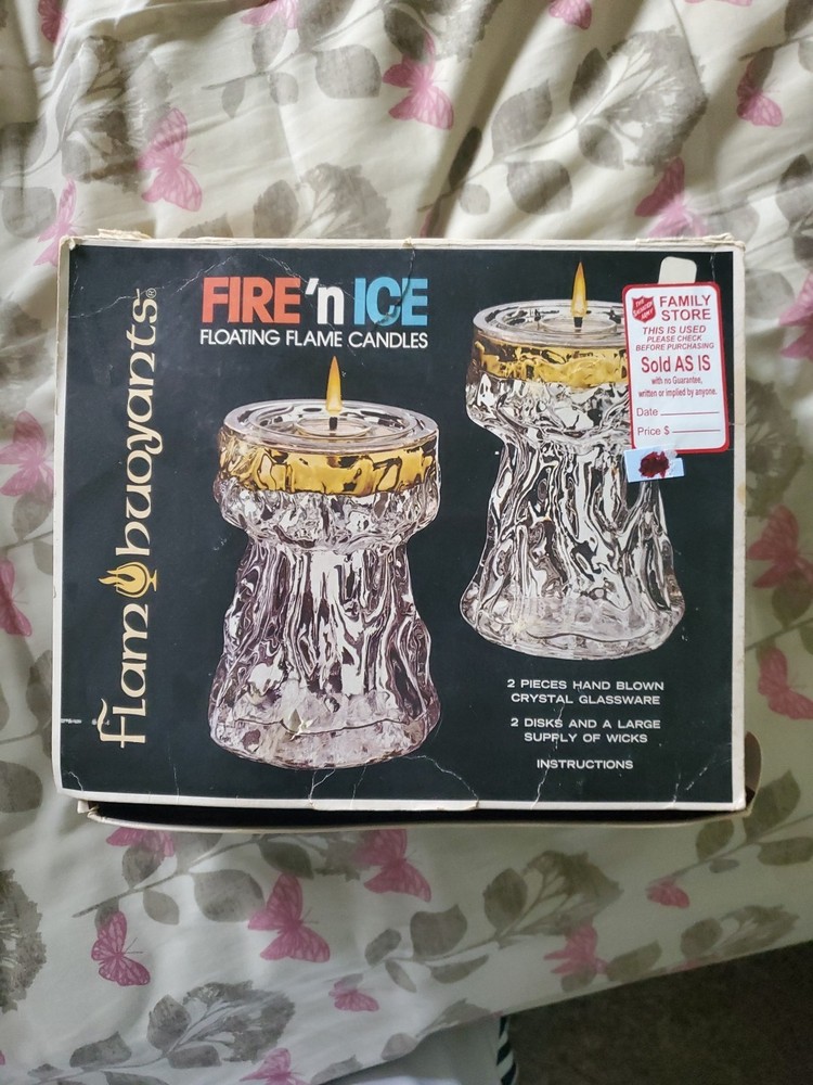 Vintage MCM Tree Bark Ingrid Glasshutte Clear Glass Candle Holder set of 2 W/box
