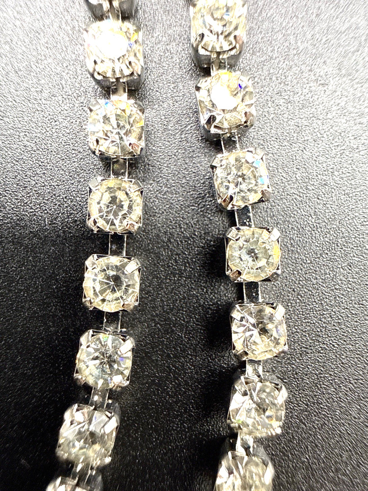 Vintage Clear Rhinestone Necklace 56” Single Strand Silver Tone Flapper Style