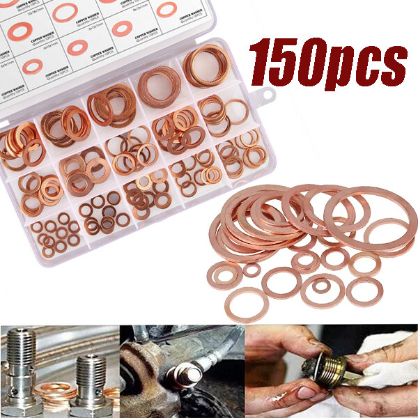 150Pcs Copper Washer Hardware Gasket Set Flat Ring Seal Assortment Kit M5-M22