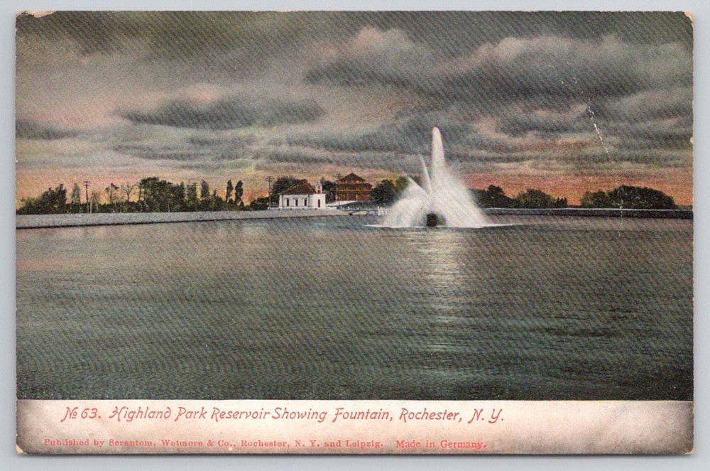 Highland Park Reservoir Fountain Rochester NY Postcard Germany c1910