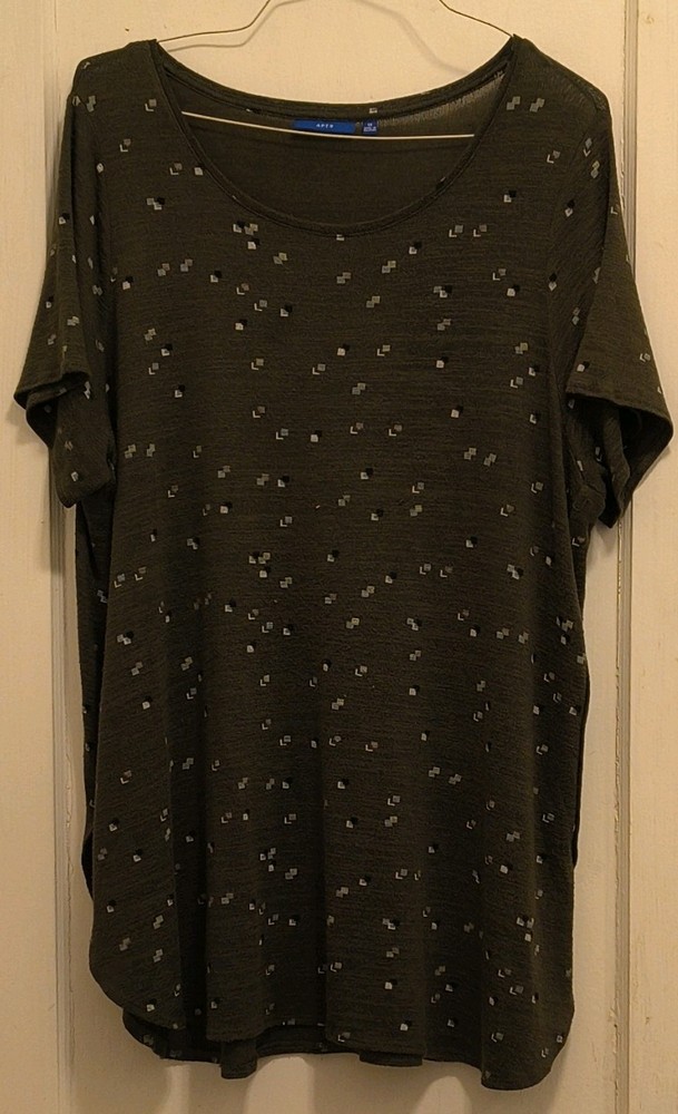 APT.9 Knit T-Shirt Olive Polka Dot Round Neck Short Sleeve Stretch Plus Size 1X