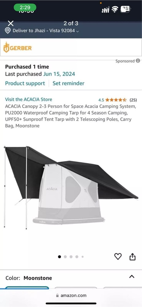 ACACIA Canopy 2-3 Person for Space Acacia Camping System *only Canopy* Moonstone-image