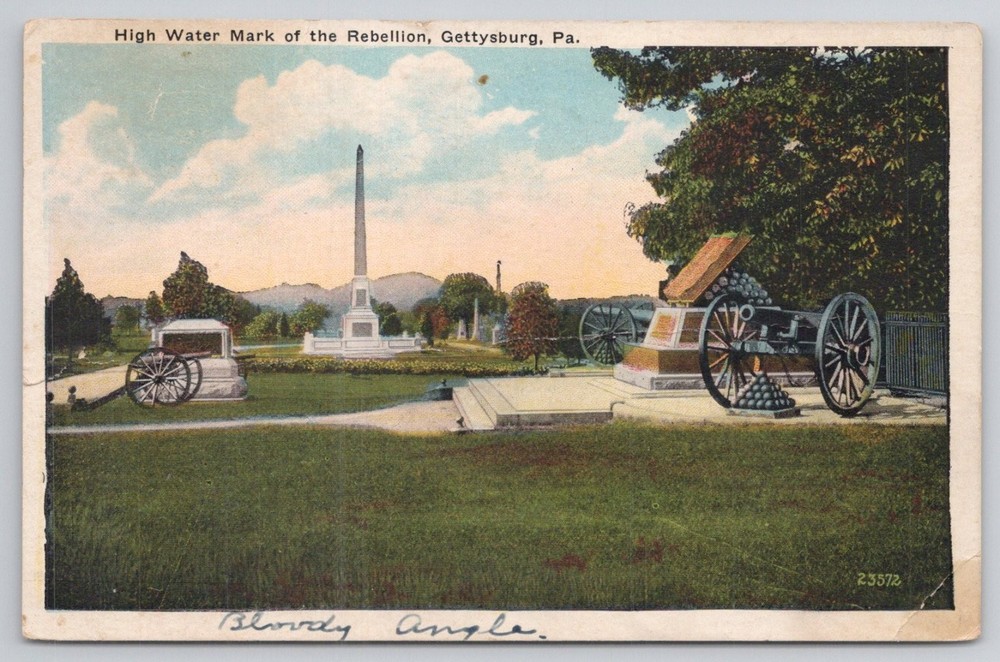Gettysburg PA High Water Mark Bloody Angle Postcard 1914 Civil War Monument