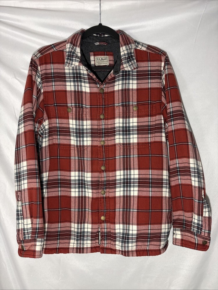 L.L. Bean Sherpa Lined Flannel Jacket, Men’s Small, Red Plaid