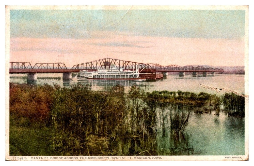 1910 Santa Fe Bridge at Ft Madison Iowa Vintage Postcard – Torn See Pics
