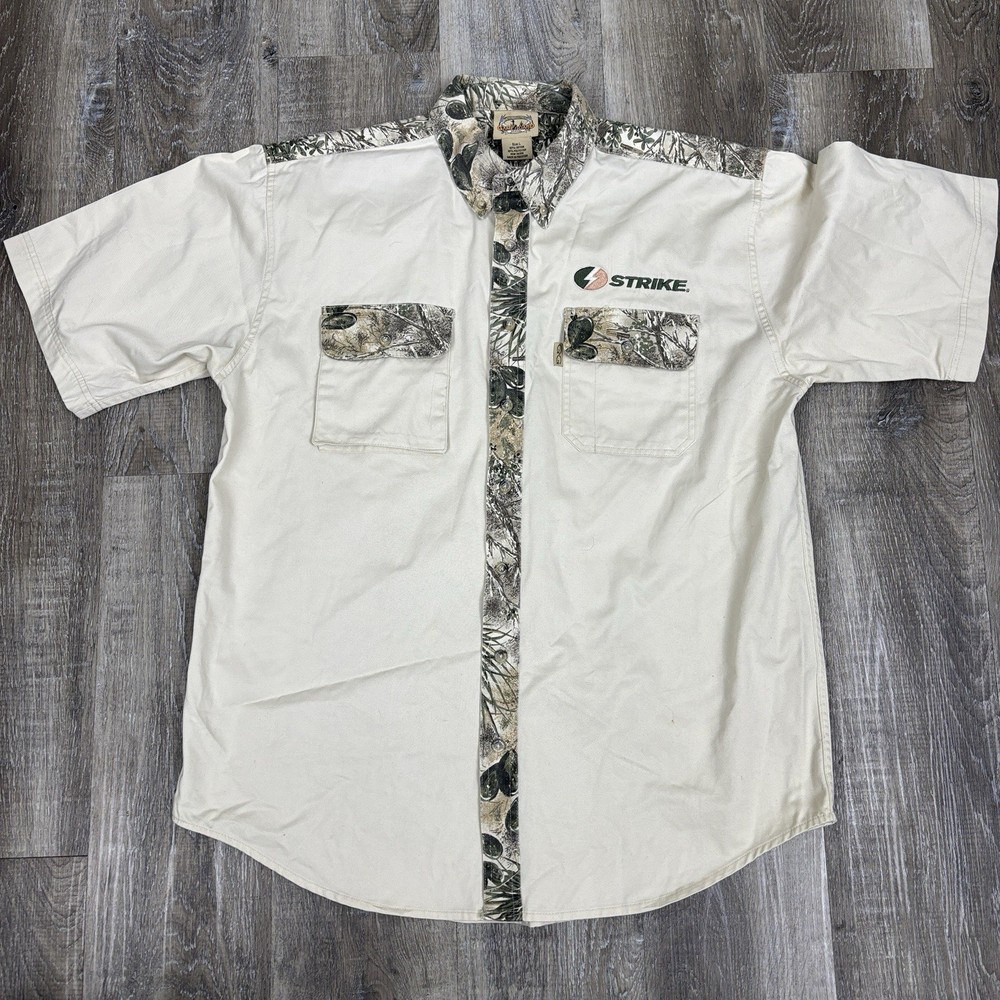 Game Guard Shirt Mens Large Shooting Hunting Short Sleeve Button Up Beige Cactus