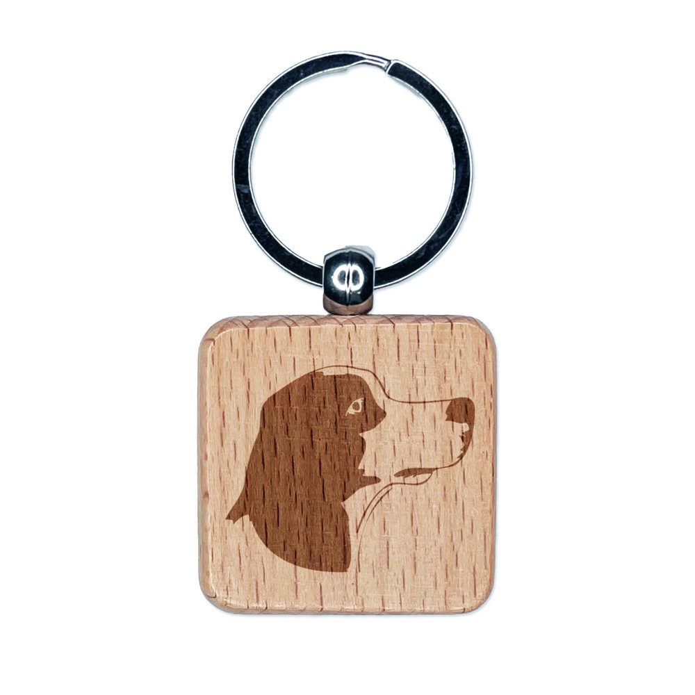 Beagle Face Profile Engraved Wooden Square Keychain Charm Tag  
