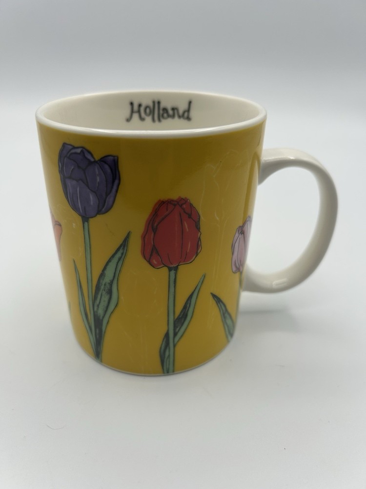 Holland Tulips Yellow Souvenir Ceramic Mug Cheerful Colorful