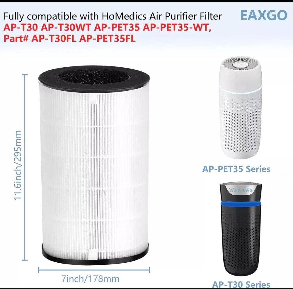 AP-PET35 AP-T30 Replacement Filter Compatible with HoMedics Air Purifier Models