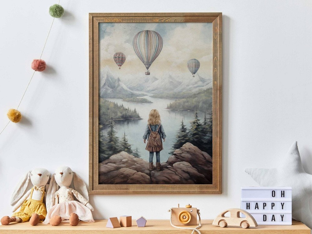 Adventure Nursery Girl Wall Art Vintage Girls Room Print Hot Air Balloons