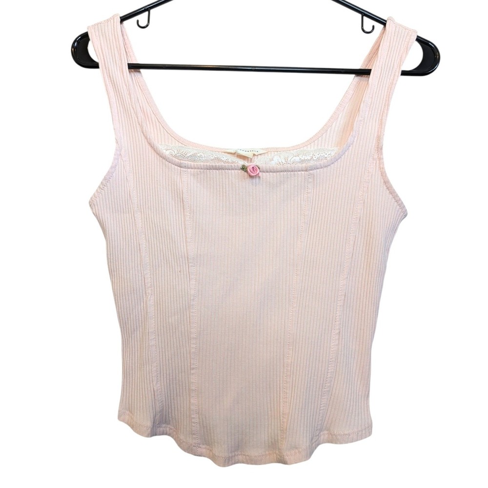 Aeropostale Lace Trim Rosette Ribbed Cropped Tank Top