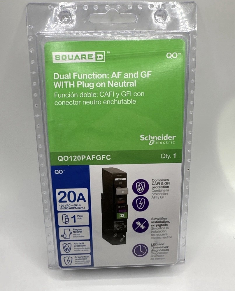 New  Square D QO120PDF / QO120PAFGF 20A 1-Pole Dual Function AFCI/GFCI Breaker