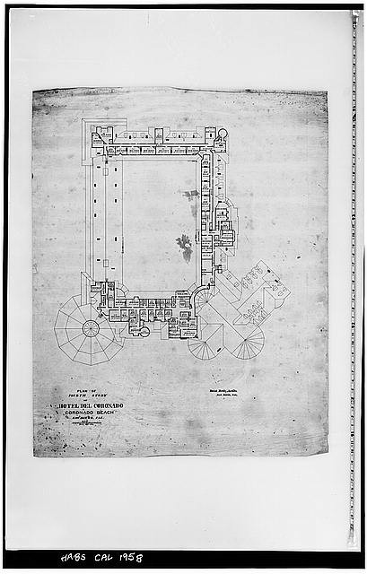 Coronado CA Hotel del Coronado 1888 Fourth Story Plan Architects Drawing