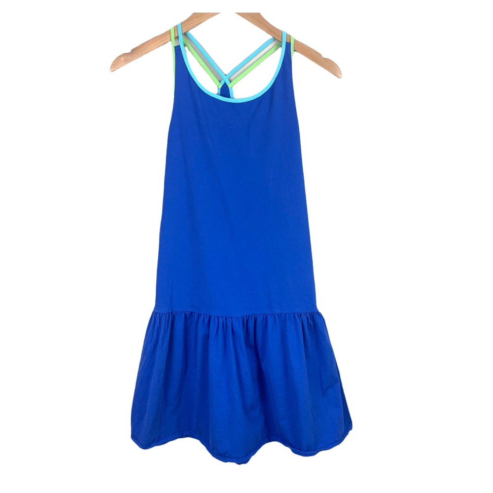 Lands End Blue Knit Racerback Tiered Drop Waist Midi Dress Girls L 14 Large