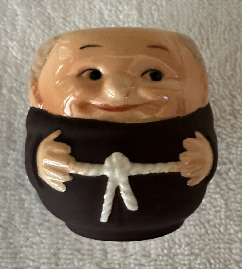Goebel Friar Tuck MONK shot glass/toothpick holder/egg cup 1950's Germany-Vtg